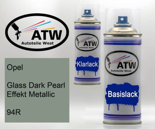 Opel, Glass Dark Pearl Effekt Metallic, 94R: 400ml Sprühdose + 400ml Klarlack - Set, von ATW Autoteile West.